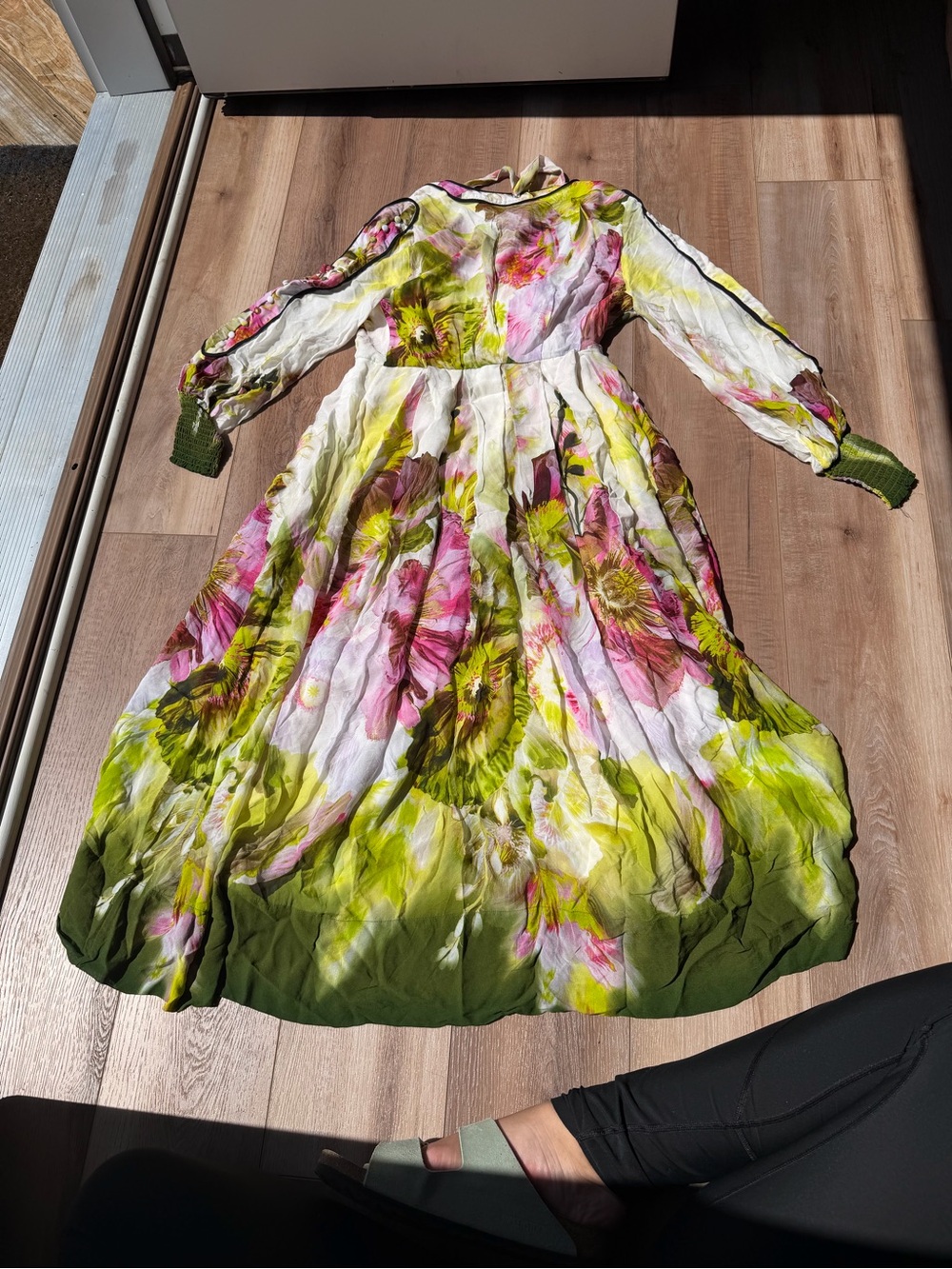 Karen Millen Petite Size 8 Floral Viscose Maxi Dress Green Pink Floral - Picture 4 of 7